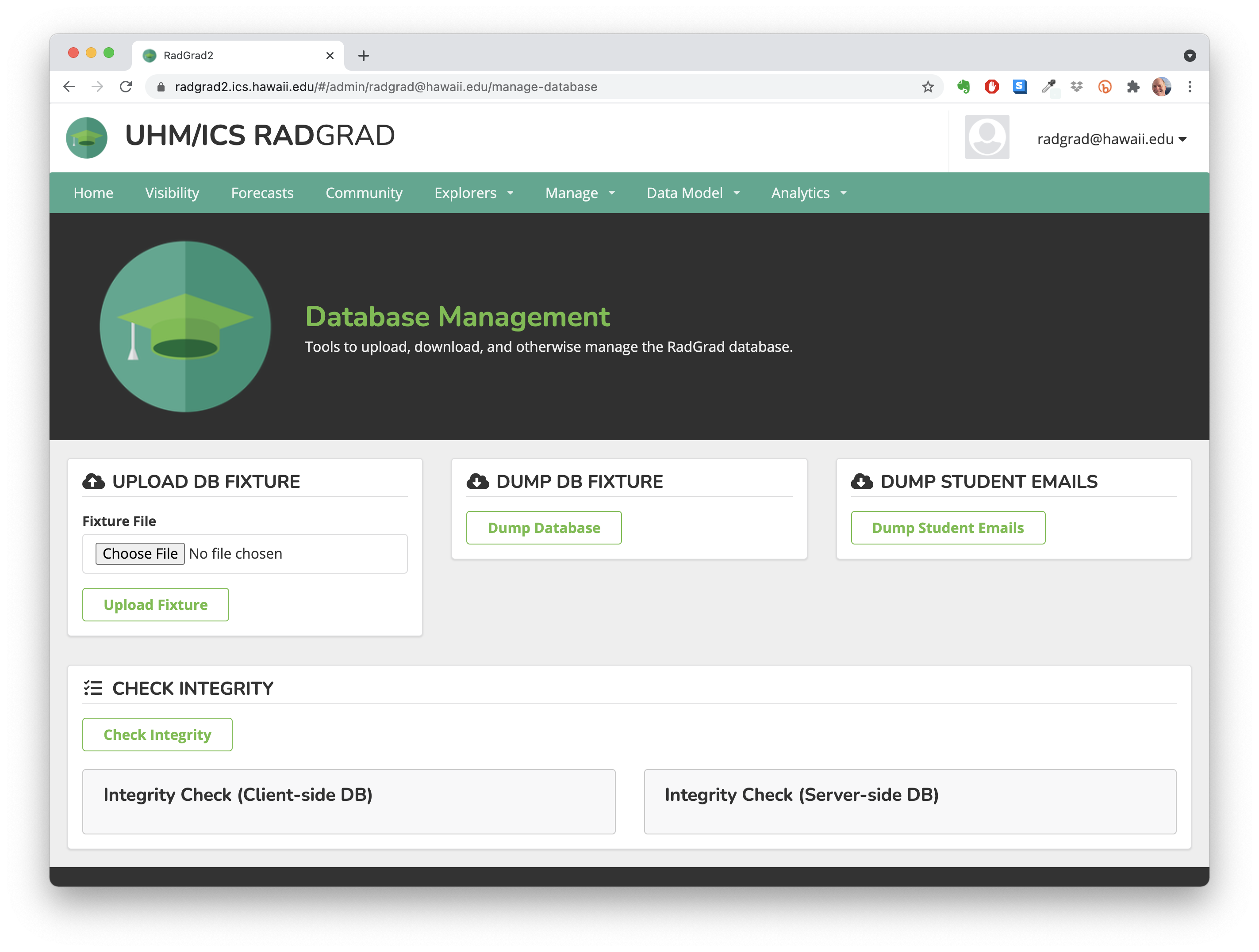 Manage Database Page